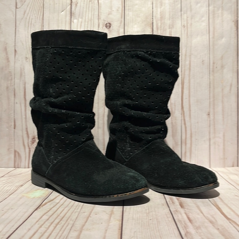 Tom’s Black Suede 6.5 Laser Cutout Calf Boots